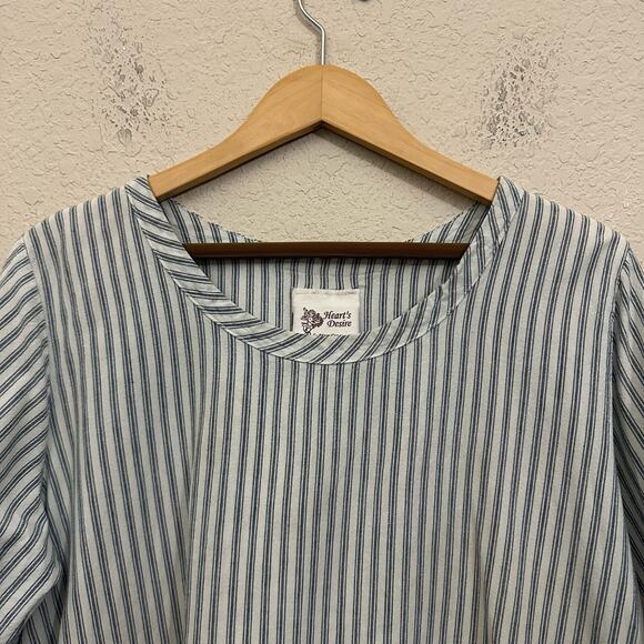 HEART'S DESIRE by Mary Grace Linen Top White Blue Striped Lagenlook - Picture 4 of 12